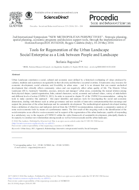 (PDF) Tools for Regeneration of the Urban Landscape. Social Enterprise ...