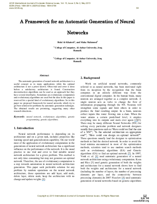(PDF) A Framework for an Automatic Generation of Neural Networks