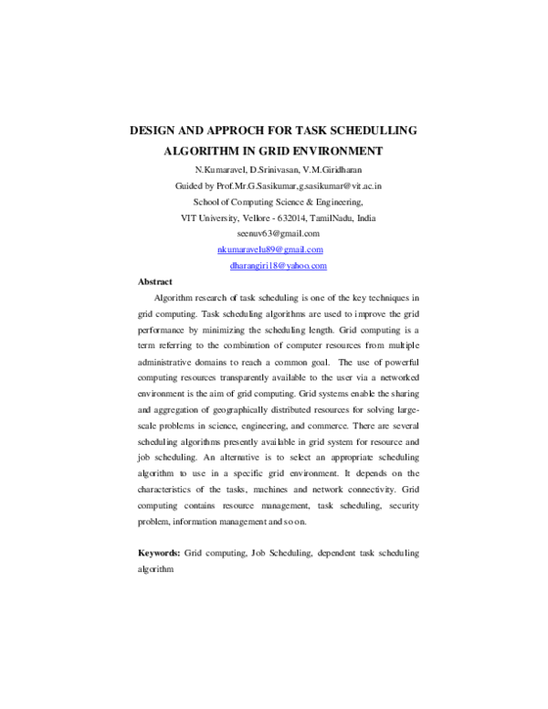 (PDF) DESIGN AND APPROCH FOR TASK SCHEDULLING ALGORITHM IN GRID ENVIRONMENT
