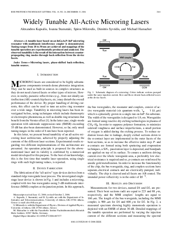 (PDF) Widely Tunable All-Active Microring Lasers