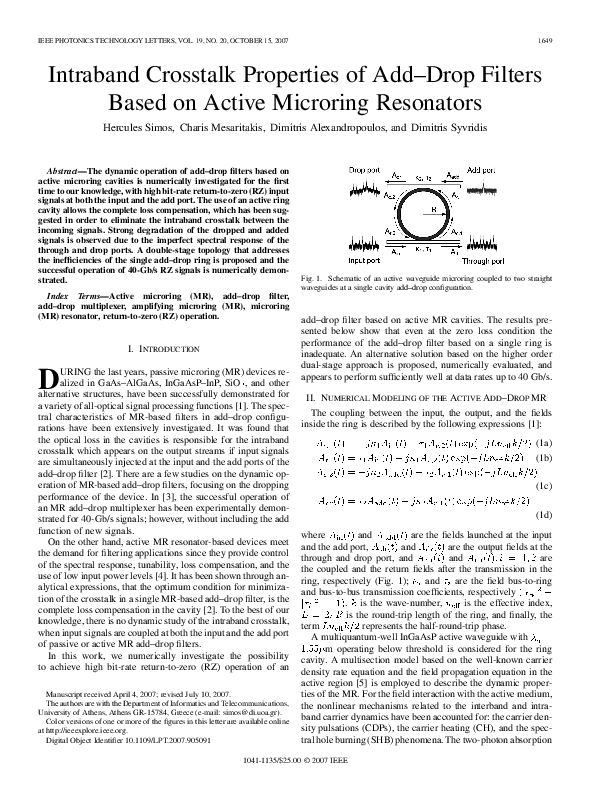 (PDF) Intraband Crosstalk Properties of Add–Drop Filters Based on ...