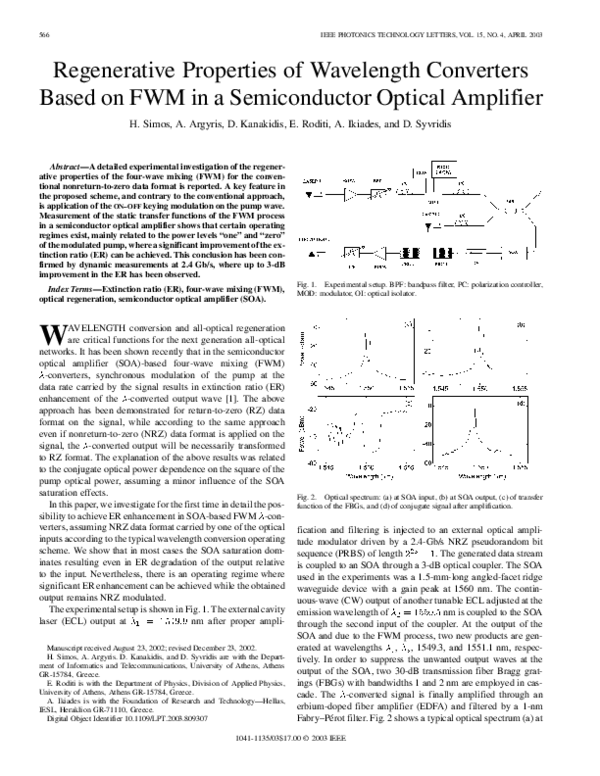 (PDF) Regenerative properties of wavelength converters based on FWM in ...