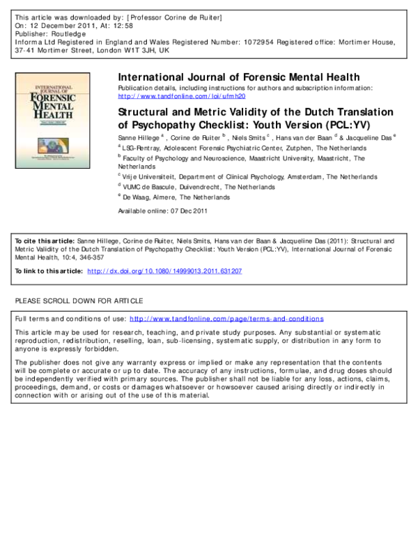 (PDF) Structural and Metric Validity of the Dutch Translation of ...