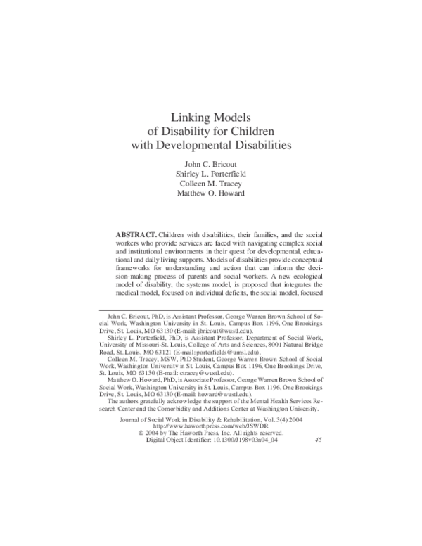 (PDF) Linking Models of Disability for Children with Developmental ...