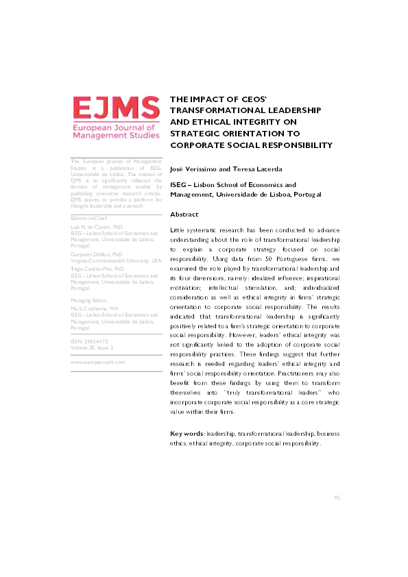 (PDF) The impact of CEOs transformational leadership and ethical ...