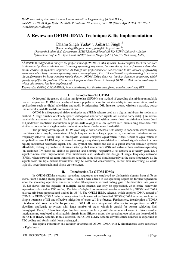 (PDF) A Review on OFDMIDMA Technique & Its Implementation IOSR
