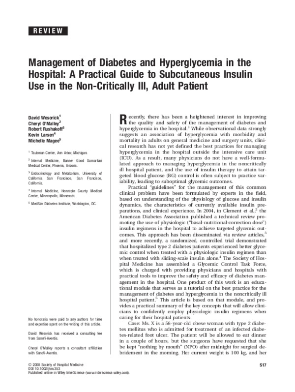 (PDF) Management of diabetes and hyperglycemia in the hospital: A ...