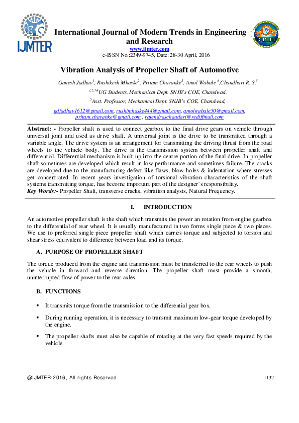 (PDF) Vibration Analysis of Propeller Shaft of Automotive Editor