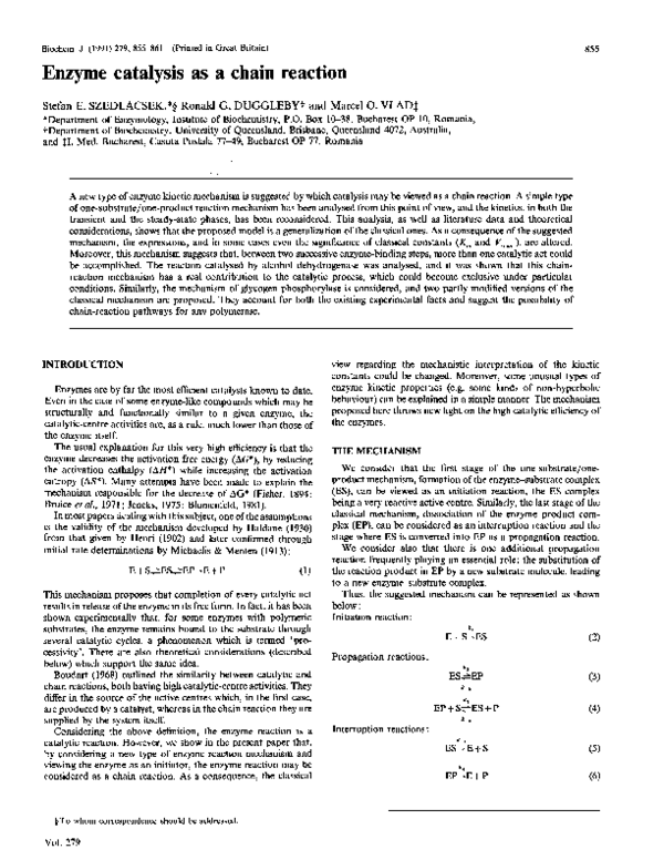 (PDF) Enzyme catalysis as a chain reaction S. Szedlacsek Academia.edu