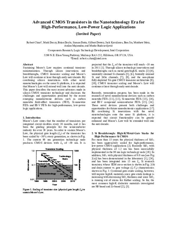 (PDF) Advanced CMOS transistors in the nanotechnology era for high ...