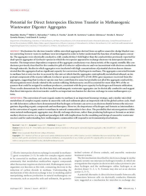 (PDF) Potential for Direct Interspecies Electron Transfer in ...