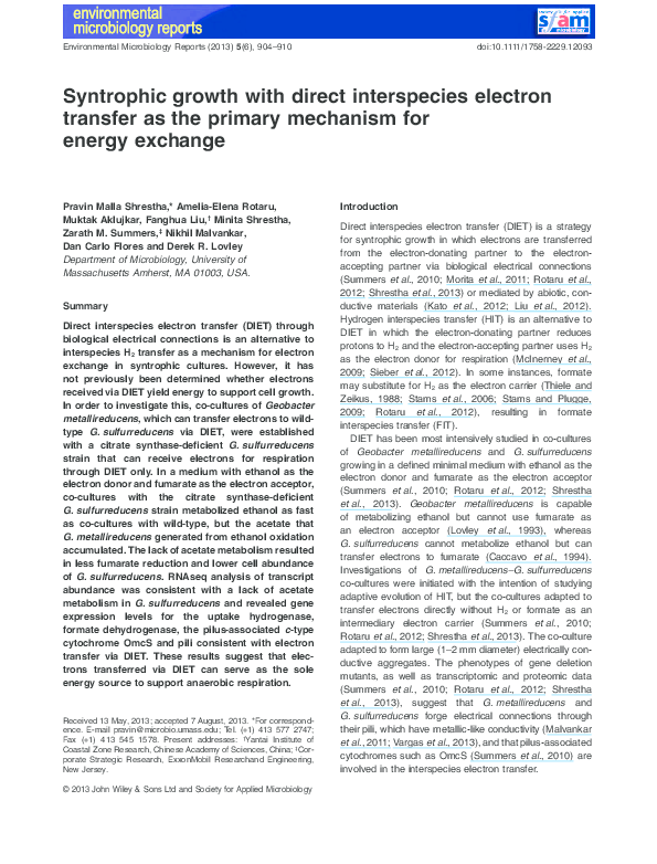 (PDF) Syntrophic growth with direct interspecies electron transfer as ...