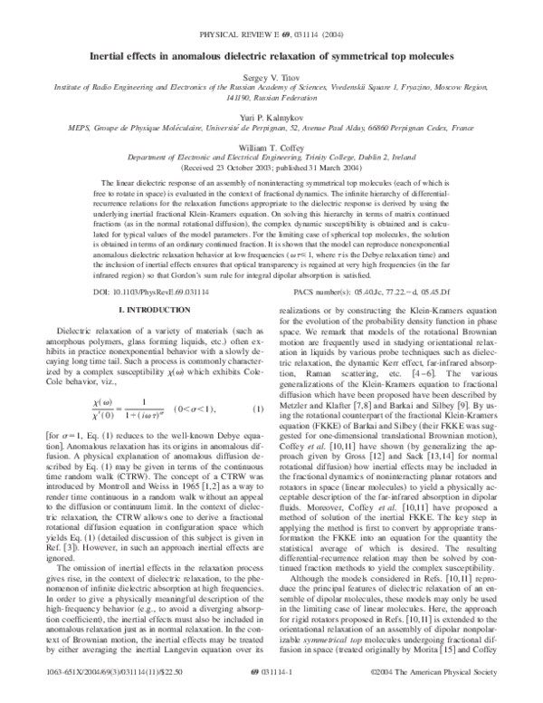 (PDF) Inertial effects in anomalous dielectric relaxation of ...