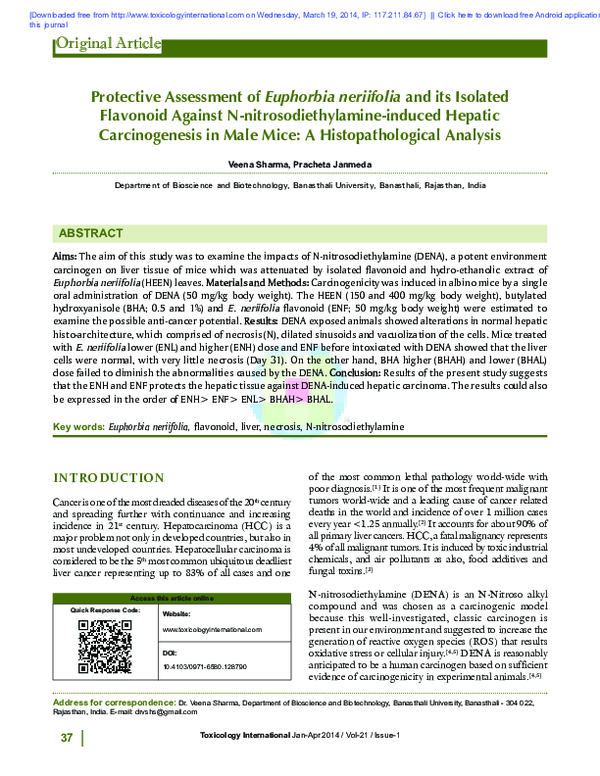 (PDF) Protective assessment of Euphorbia neriifolia and its isolated ...