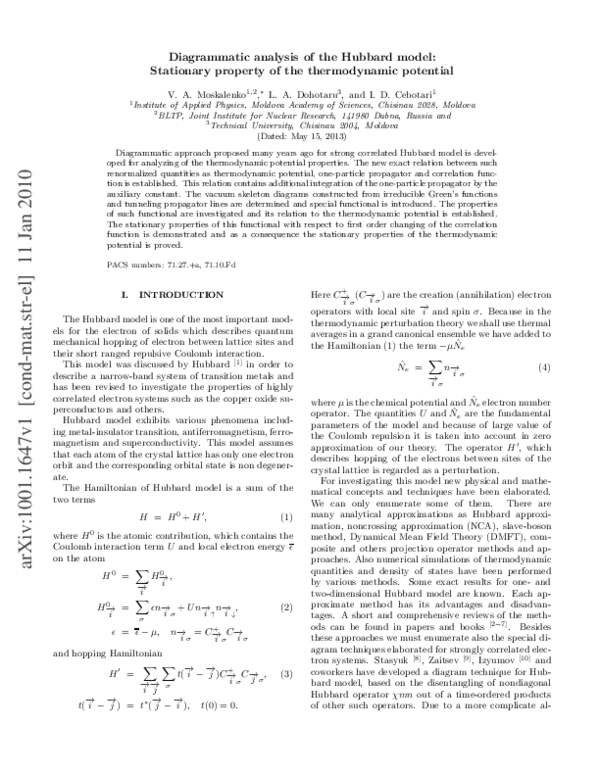 (PDF) Diagram analysis of the Hubbard model: Stationarity property of ...