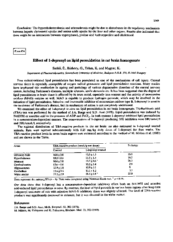 (PDF) Effect of 1-deprenyl on lipid peroxidation in rat brain homogenate