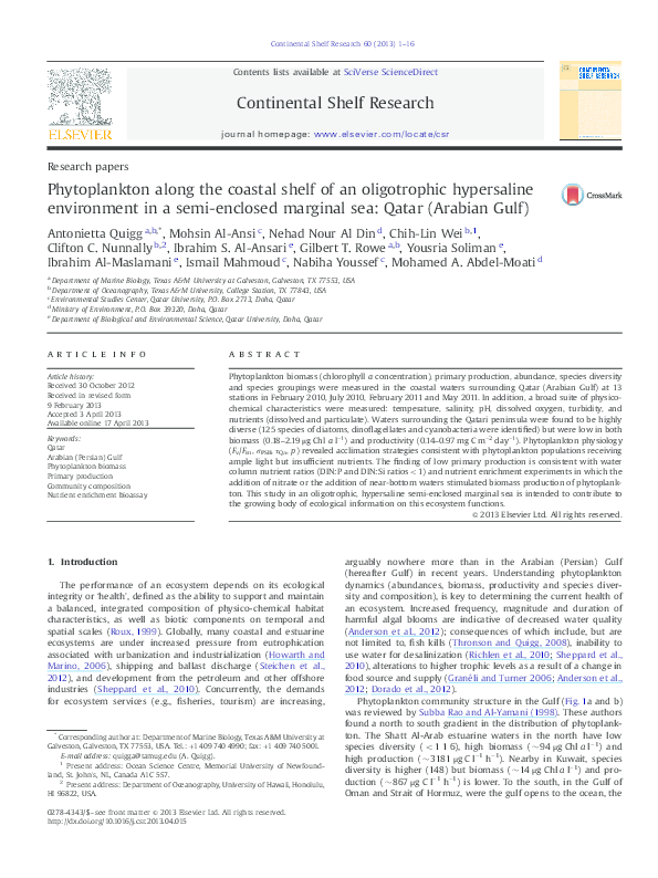 (PDF) Phytoplankton along the coastal shelf of an oligotrophic ...