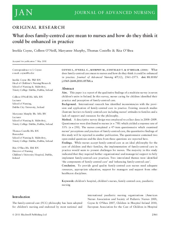 (PDF) What does familycentred care mean to nurses and how do they