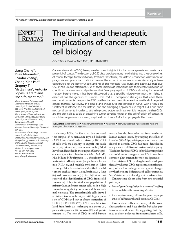(PDF) The clinical and therapeutic implications of cancer stem cell biology