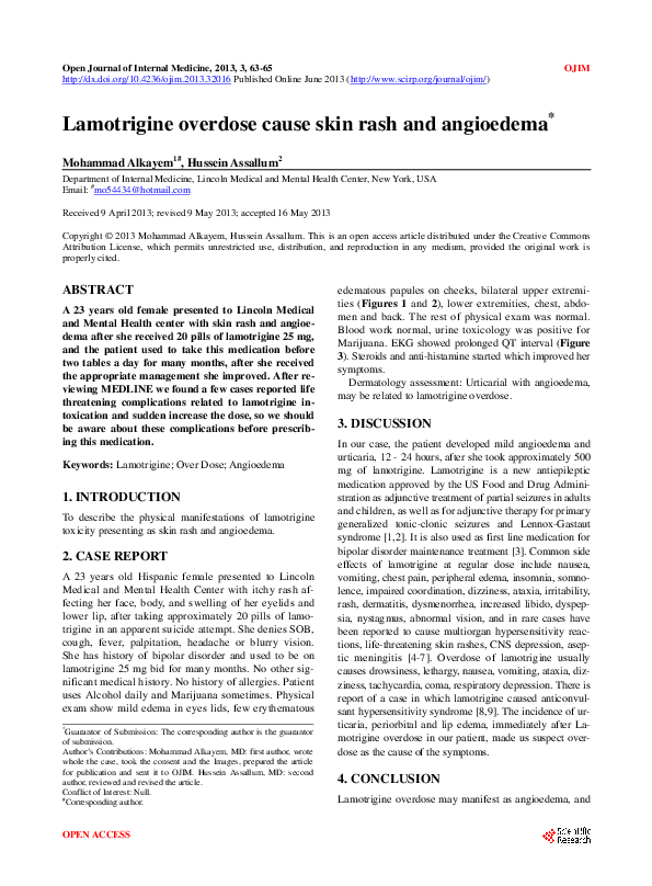(PDF) Lamotrigine overdose cause skin rash and angioedema