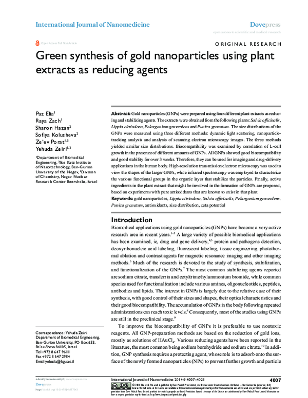 (PDF) Green synthesis of gold nanoparticles using plant extracts as ...