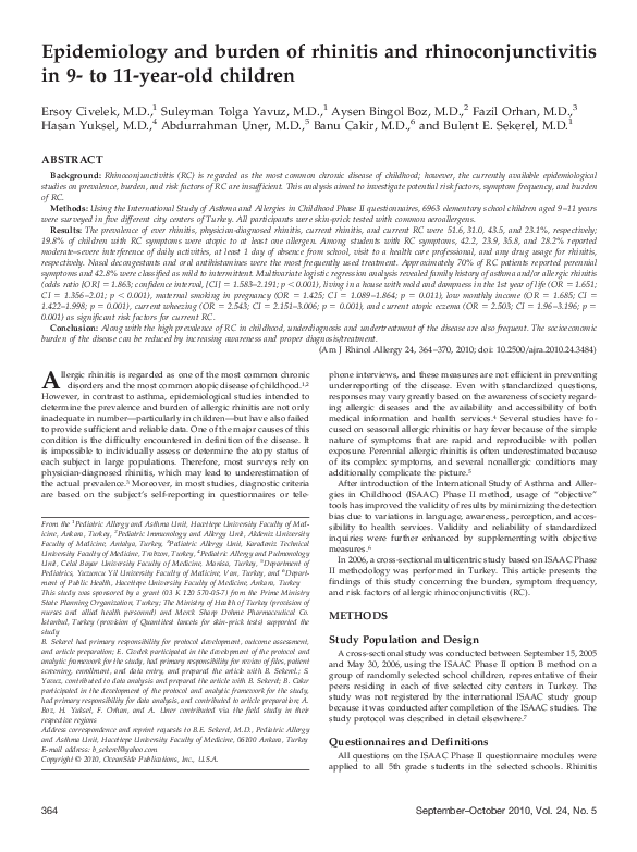 (PDF) Epidemiology and burden of rhinitis and rhinoconjunctivitis in 9 ...