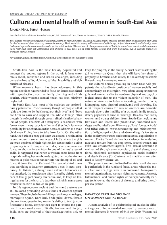(PDF) The Impact of Culture on Women's Mental Health