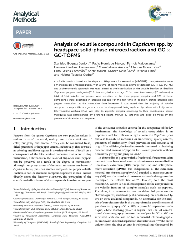 (PDF) Analysis of volatile compounds in Capsicum spp. by headspace