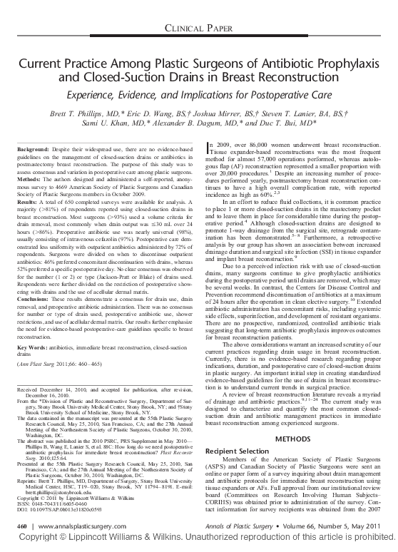 (PDF) Current practice among plastic surgeons of antibiotic prophylaxis