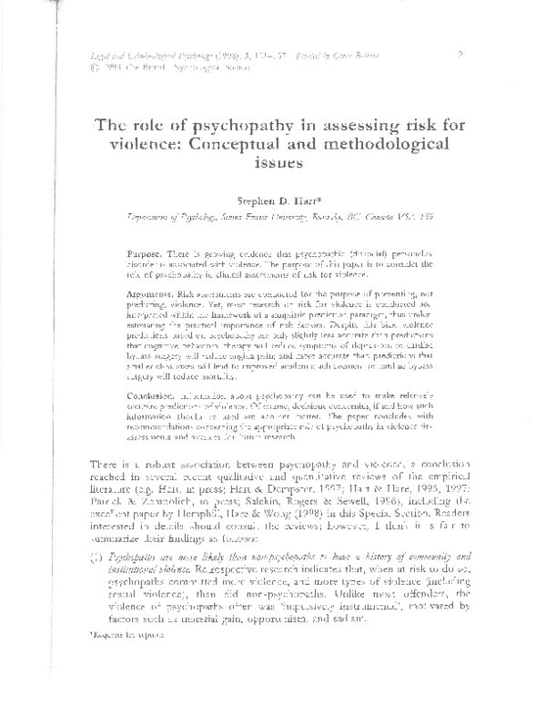 (PDF) The role of psychopathy in assessing risk for violence ...