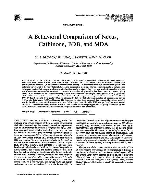 (PDF) A behavioral comparison of Nexus, cathinone, BDB, and MDA
