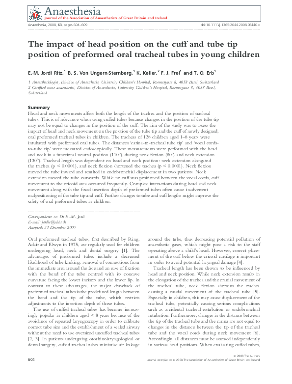 (PDF) The impact of head position on the cuff and tube tip position of ...