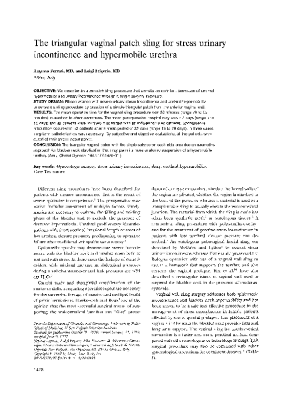 (PDF) The triangular vaginal patch sling for stress urinary ...