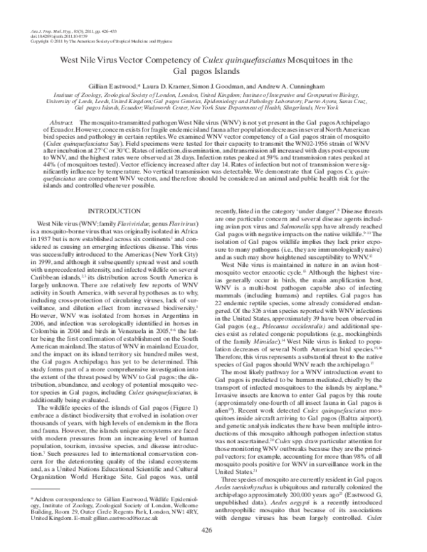 (PDF) West Nile Virus Vector Competency of Culex quinquefasciatus ...