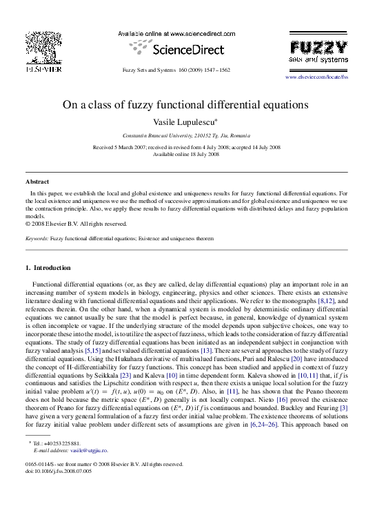 (PDF) On a class of fuzzy functional differential equations