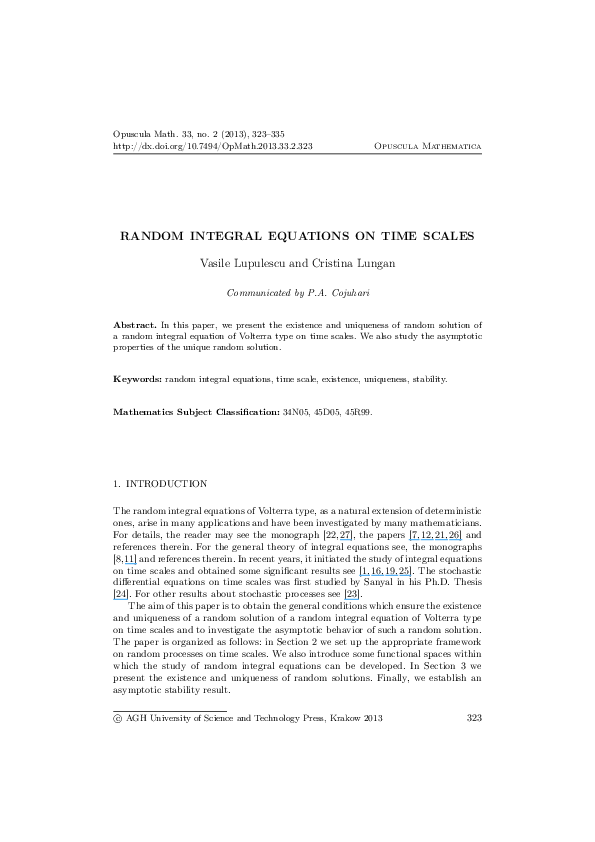 (PDF) Random integral equations on time scales