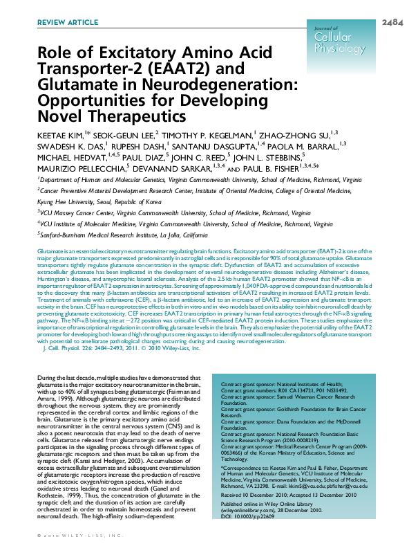 (PDF) Role of excitatory amino acid transporter-2 (EAAT2) and glutamate ...