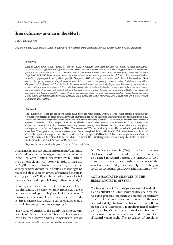 (PDF) Iron deficiency anemia in the elderly Indra Kurniawan