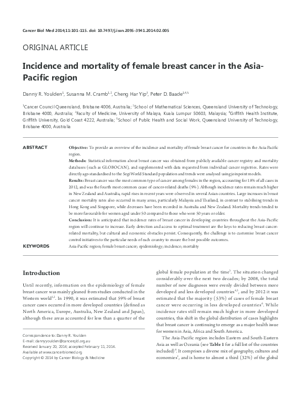 (PDF) Incidence and mortality of female breast cancer in the Asia ...