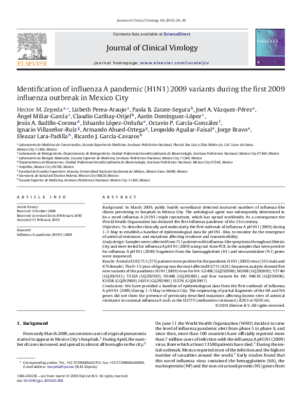 (PDF) Identification of influenza A pandemic (H1N1) 2009 variants ...