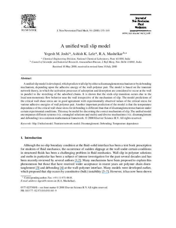 (PDF) A unified wall slip model Yogesh Joshi Academia.edu