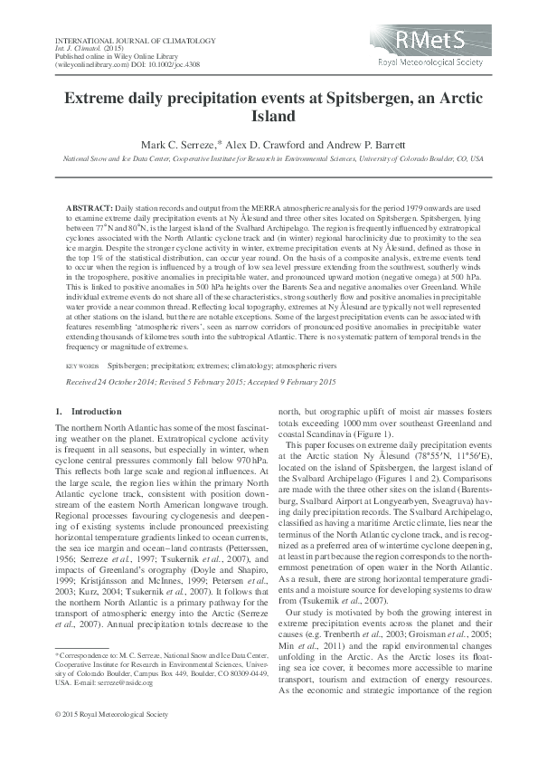 (PDF) Extreme daily precipitation events at Spitsbergen, an Arctic Island
