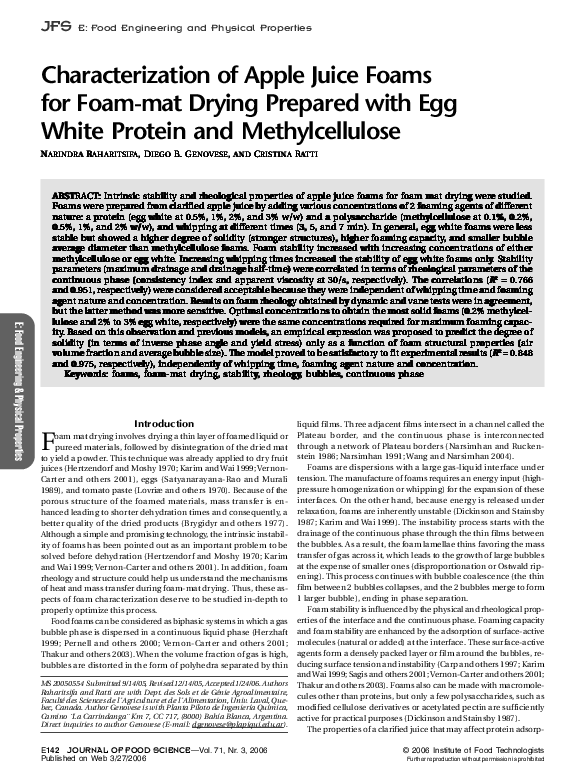 (PDF) Characterization of Apple Juice Foams for Foammat Drying