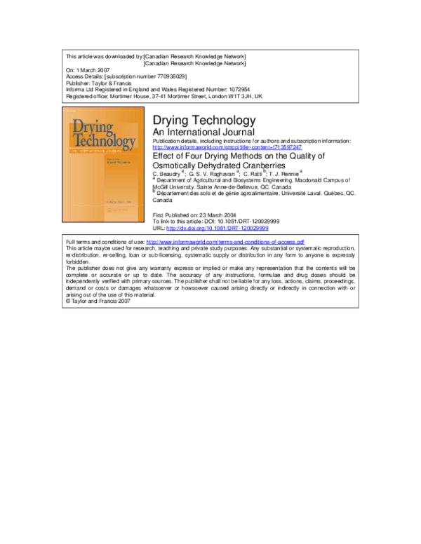(PDF) Effect of Four Drying Methods on the Quality of Osmotically ...