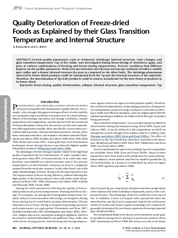 (PDF) Quality Deterioration of Freezedried Foods as Explained by their