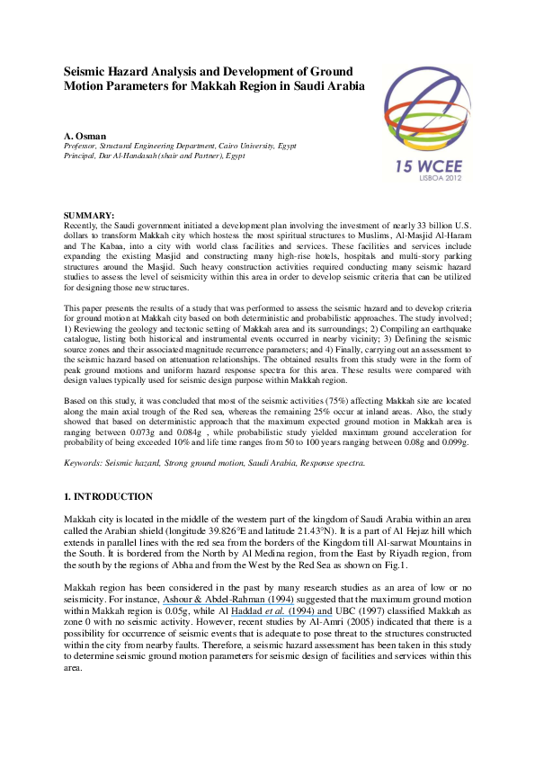 (PDF) Seismic Hazard Analysis and Development of Ground Motion ...