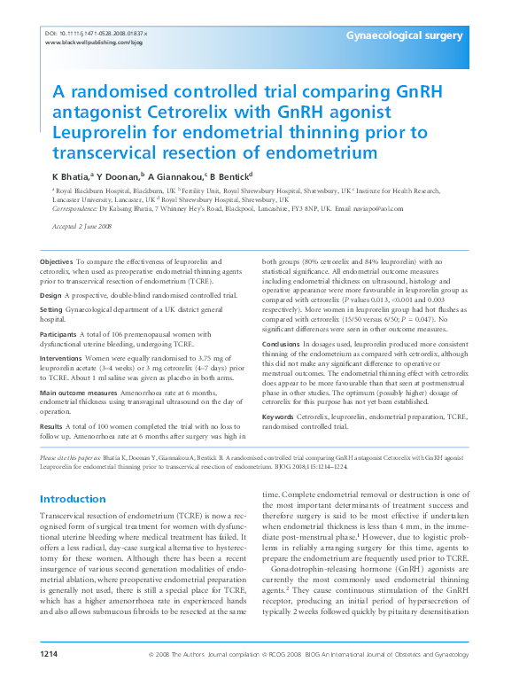 (PDF) A randomised controlled trial comparing GnRH antagonist ...