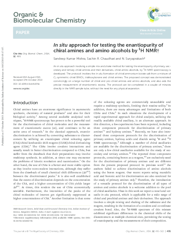 (PDF) In situ approach for testing the enantiopurity of chiral amines ...