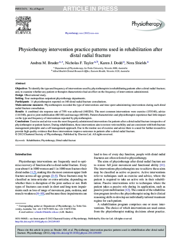 (PDF) Physiotherapy intervention practice patterns used in ...