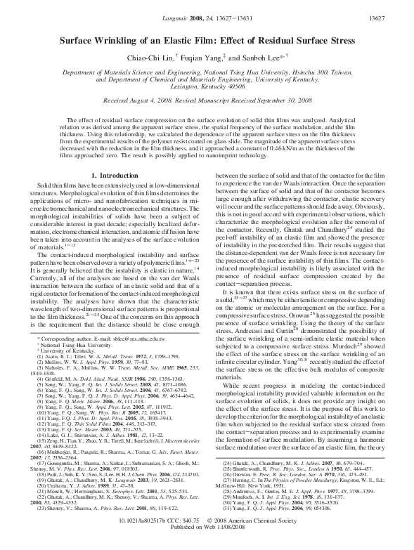(PDF) Surface Wrinkling of an Elastic Film: Effect of Residual Surface ...